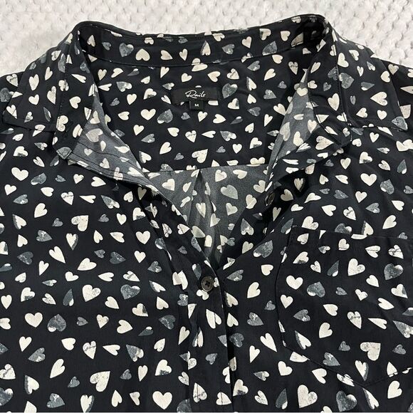 Rails | Kate Button Down Silk Black Corazon | Heart Blouse sz M - Picture 4 of 7